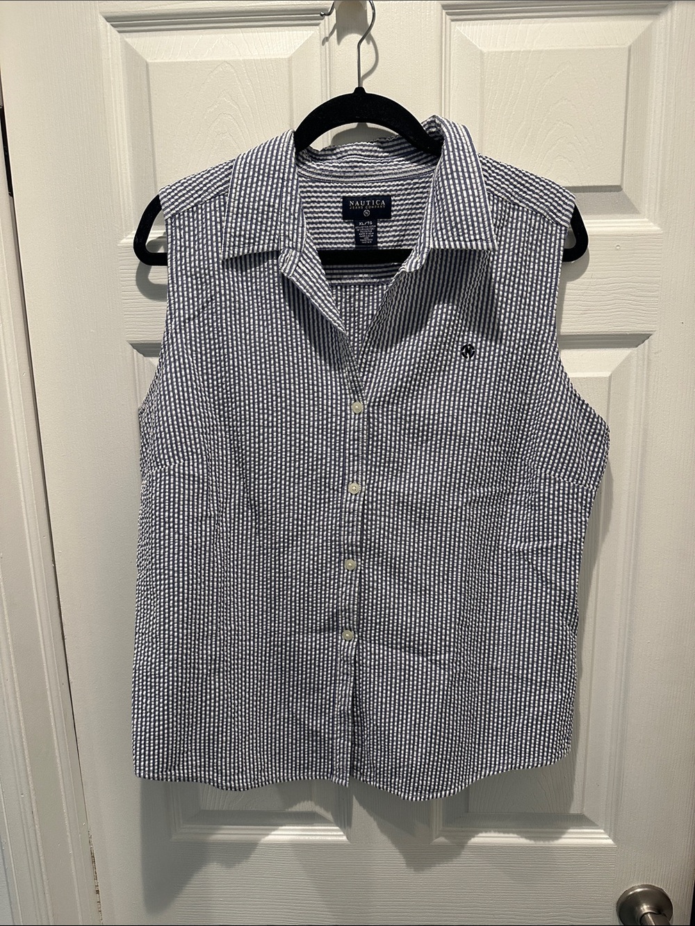 Nautica Blue and White Seersucker Button-Down Shirt Size XL